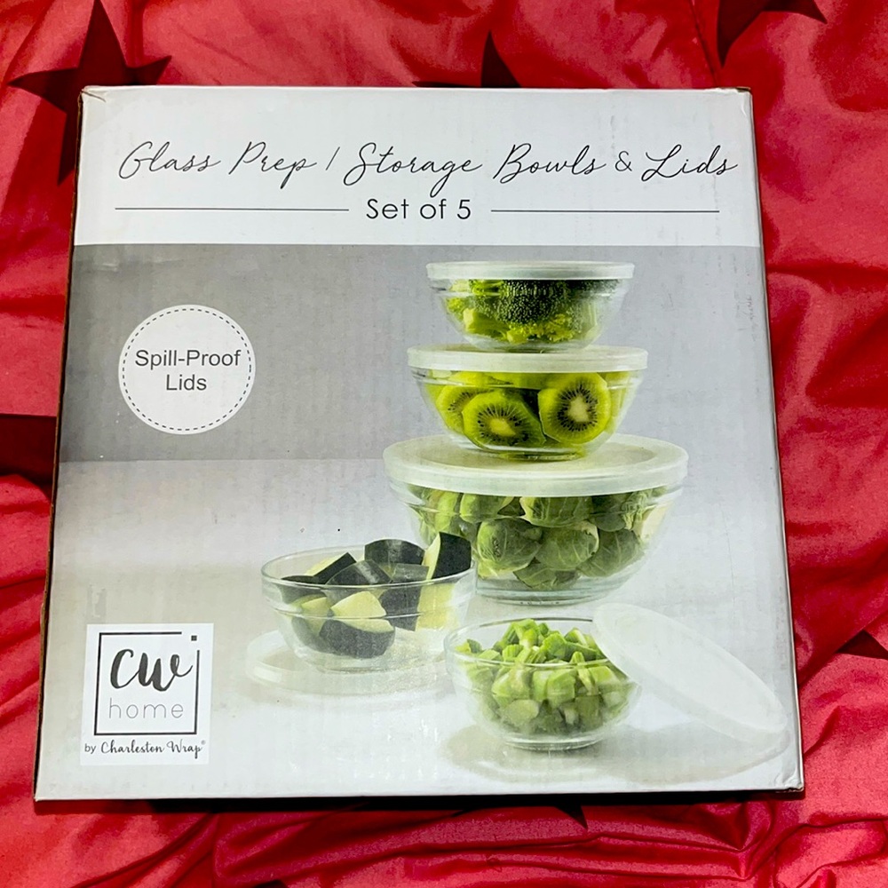 Charleston Wrap Home- Glass Prep/ Storage Bowls & Lids (3) Sets of 5.. $25each